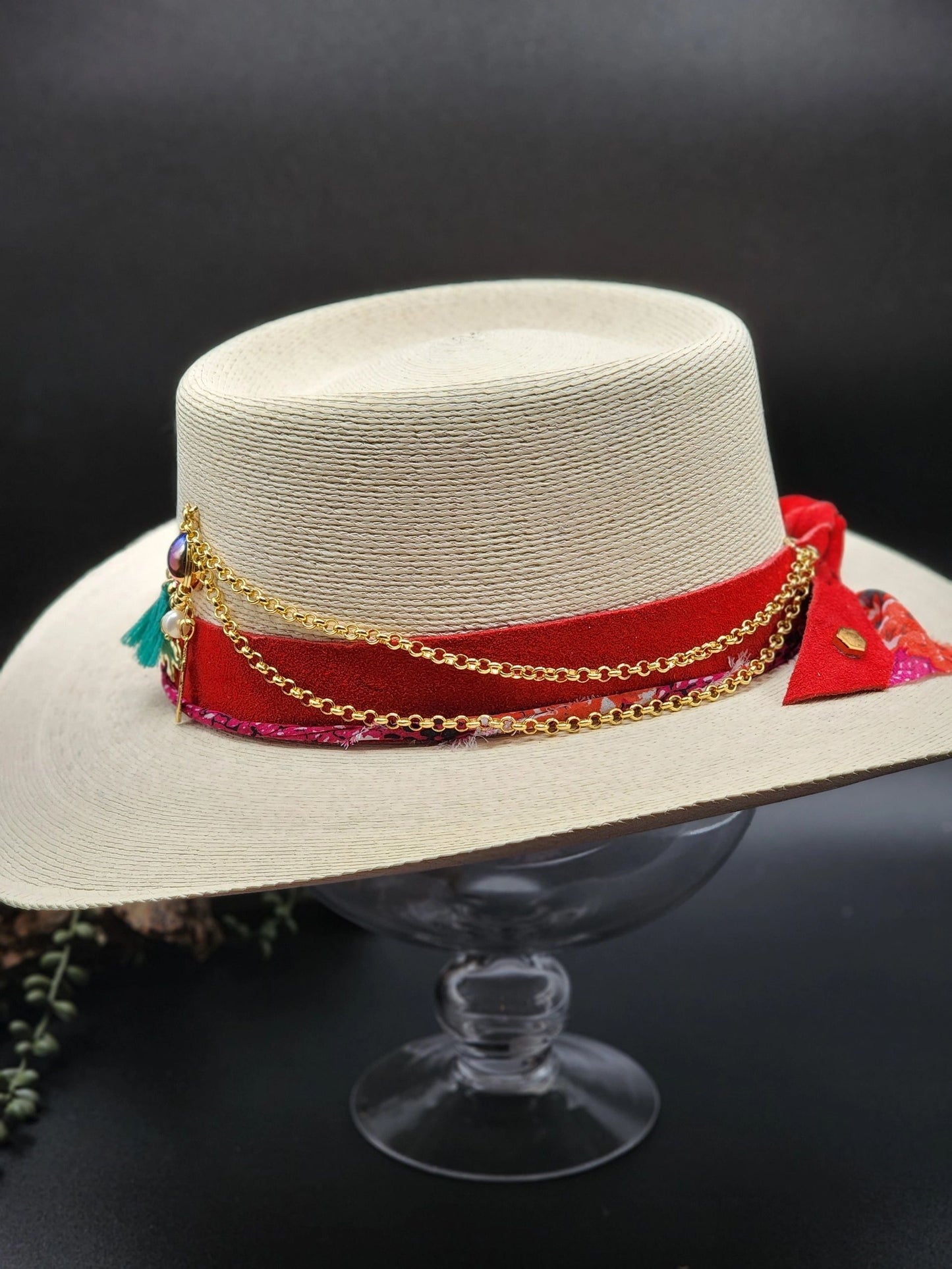 Red Boho Palm Hat